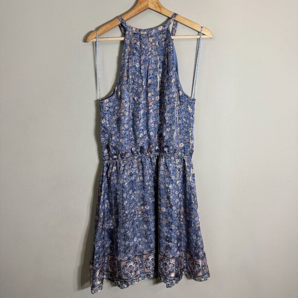 Joie Makana D Silk Floral Mini Dress Women's Medium Hyacinth Blue Metallic Party - Picture 10 of 14